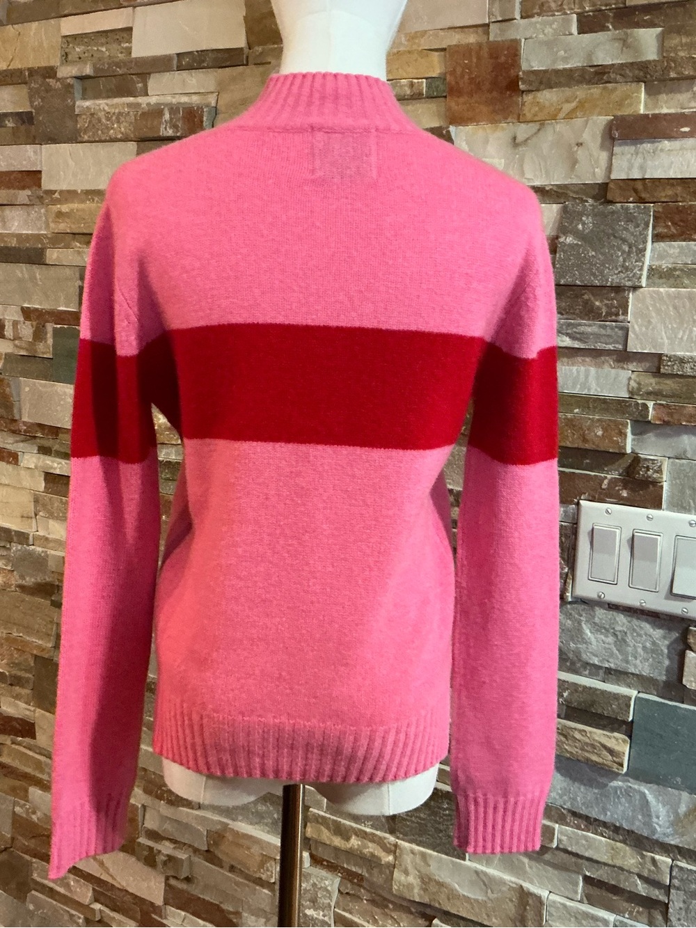 Jumper 1234 Pink&Red Colorblock Cashmere Mock Neck Sweater - Picture 3 of 10